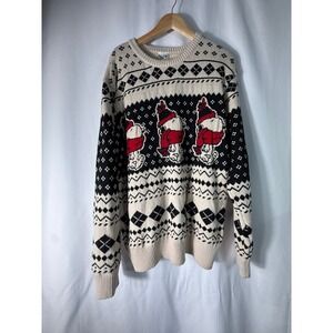 Peanuts Snoopy Christmas Holiday Fair Isle Sweater Cream Black Red XL Mens